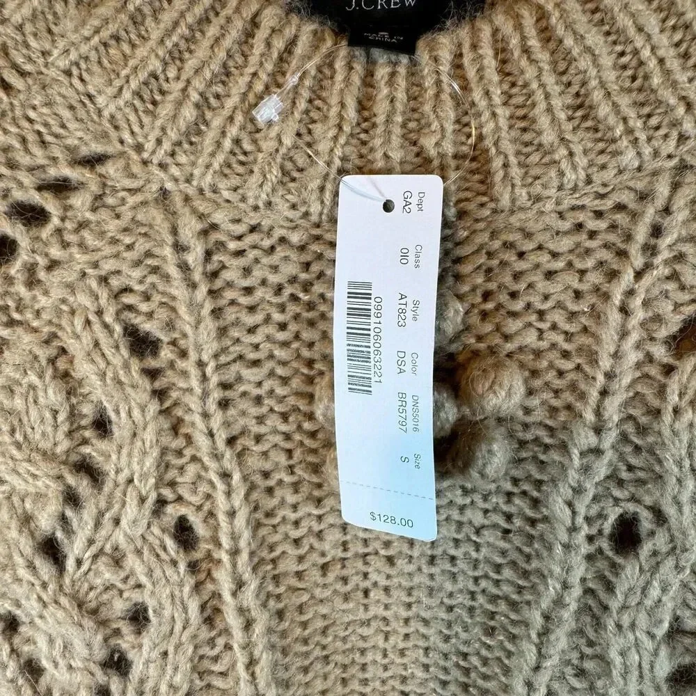 J Crew Womens Sweater Camel Long Sleeve Alpaca  wool blend Cable Knit Size Small - Picture 5 of 9